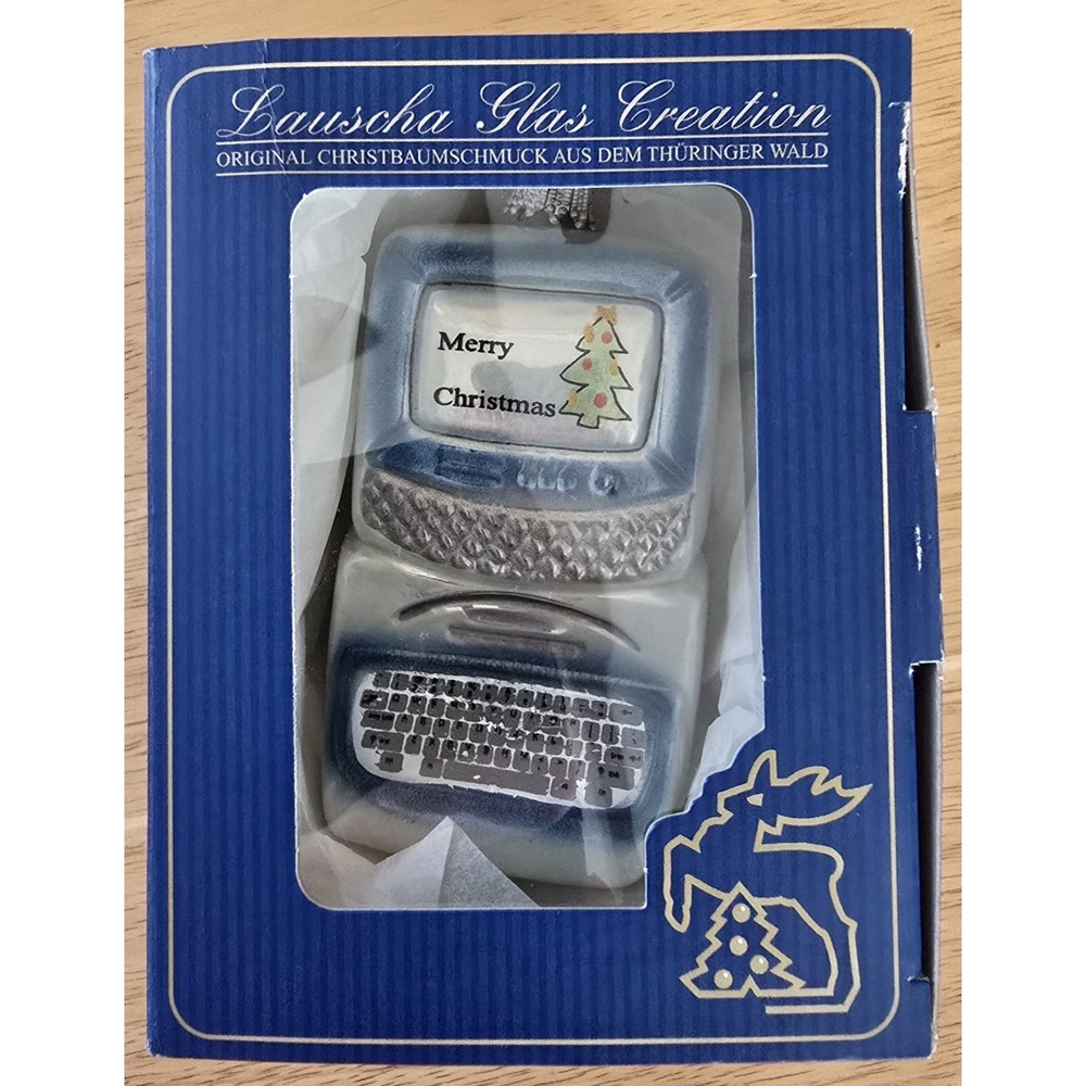 German Hand Blown Glass Computer Ornament Lauscha Merry Christmas Box